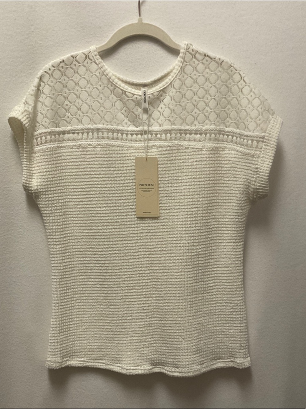 Dokotoo Cream Knit Lace Yoke Top